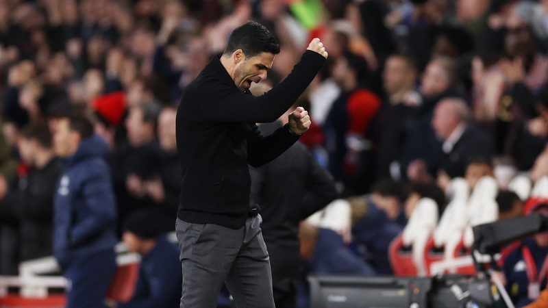 Mikel Arteta celebrates Arsenal's second goal of the night