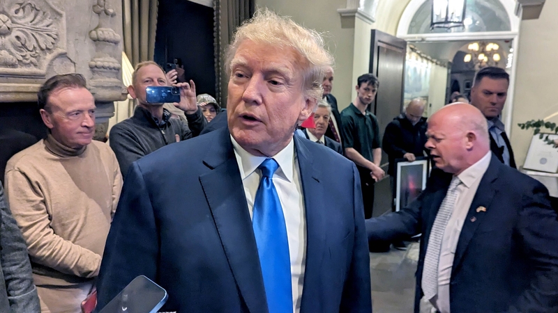 Donald Trump speaking to reporters at his hotel near Doonbeg, Co Clare