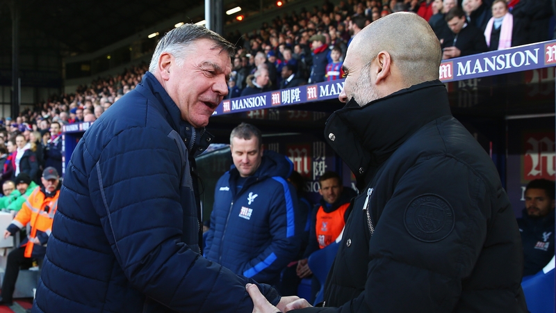 Guardiola and Allardyce greet each other after a league game in 2017