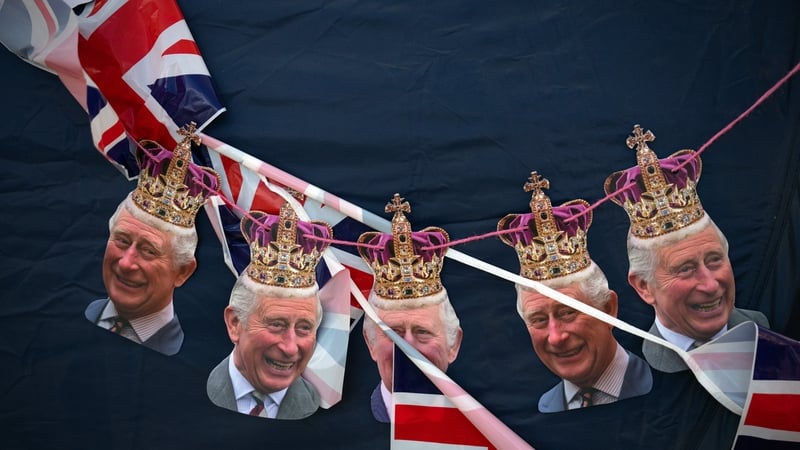 Bunting of King Charles hanging on The Mall in London