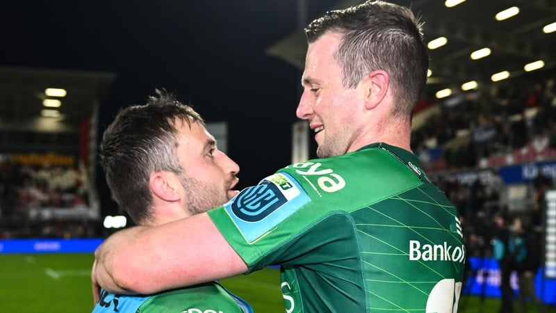 Jack Carty (r) celebrates with Caolin Blade