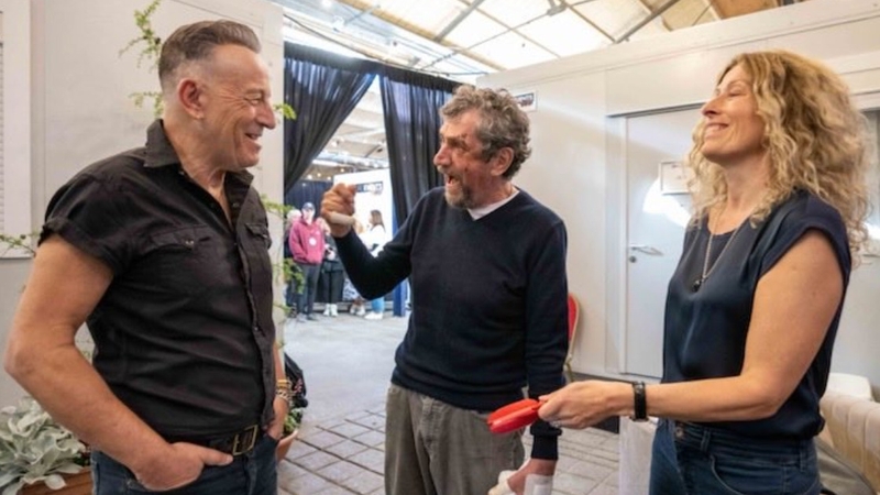 Bruce Springsteen, Charlie Bird and Claire Mould at the RDS in Dublin on Friday night Photo: Charlie Bird, Twitter