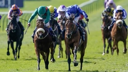 Mawj, in the Godolphin blue, repels Tahiyra in a tremendous tussle
