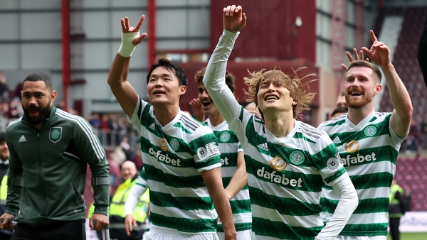 Oh Hyeon-Gyu and Kyogo Furuhashi celebrate on a day when they scored the goals that sealed another league title