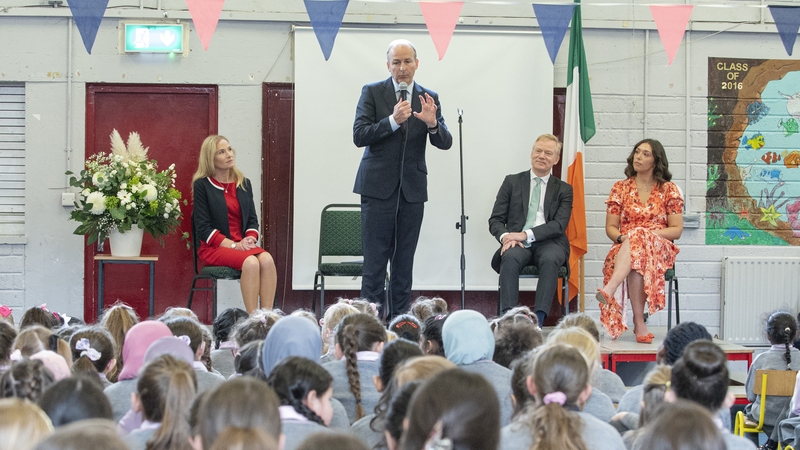 Tánaiste Micheál Martin and French Ambassador to Ireland Vincent Guérend at Togher Girls National School in Cork City