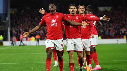 Taiwo Awoniyi (nearest) bagged the opening two goals for Forest