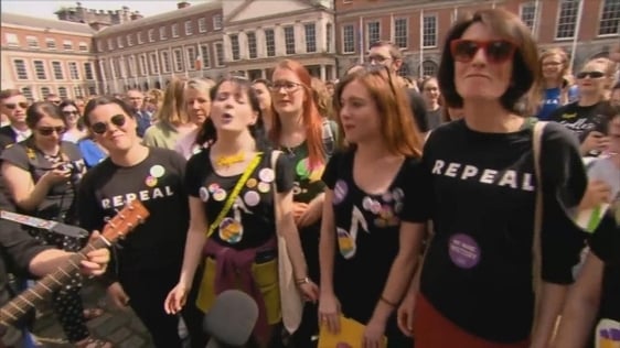 Eighth Amendment of the Constitution is repealed. The announcement is made at Dublin Castle. (2018)