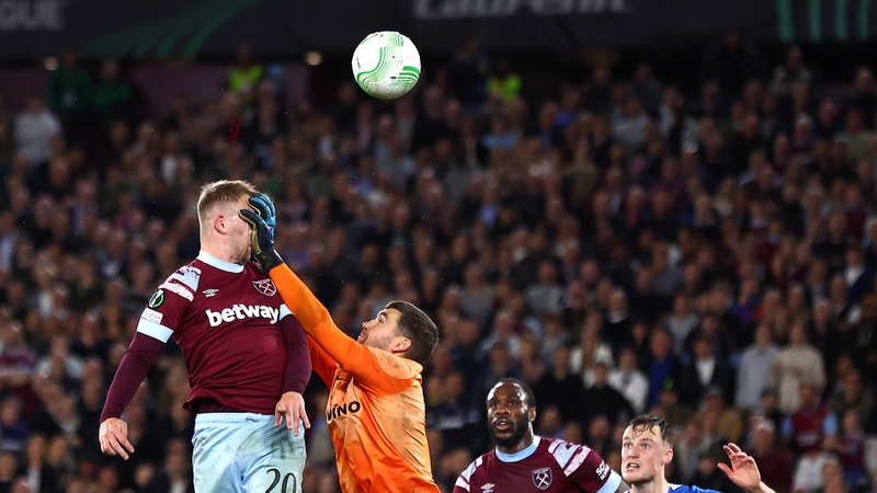 Mathew Ryan of AZ Alkmaar fouls Jarrod Bowen of West Ham United resulting in the home side's penalty