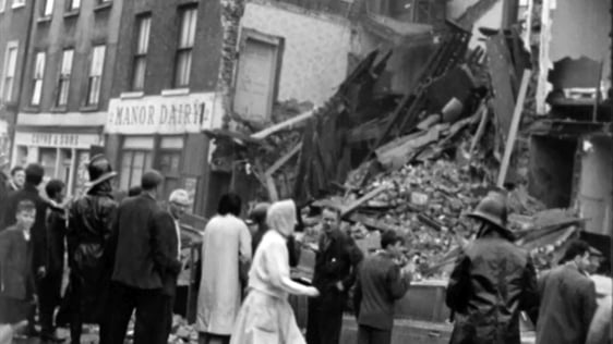 Tenements collapse on Fenian Street in Dublin, 1963
