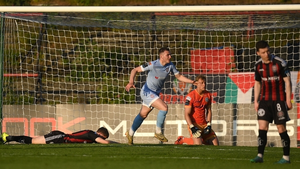 Ryan Graydon celebrates his goal at the Shopping Centre end of Dalymount