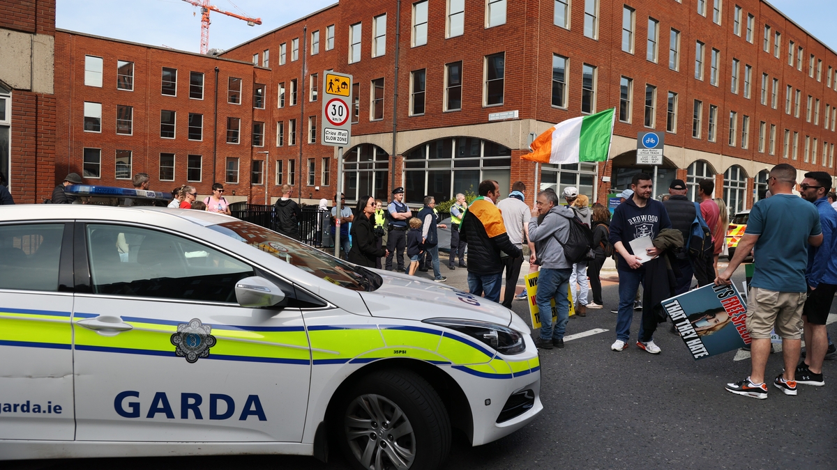 Anti-Immigration protesters confront Gardaí at the International Protection Office