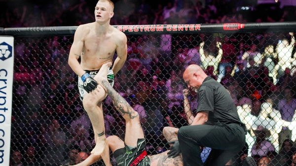 Ian Garry celebrates his KO victory over Daniel Rodriguez