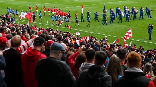 Players and the Artane Band during the parade before the Leinster final which saw Dublin defeat Louth 5-21 to 0-15