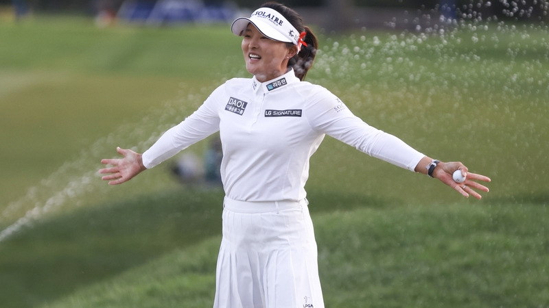 Jin Young Ko celebrates after her play-off victory in New Jersey