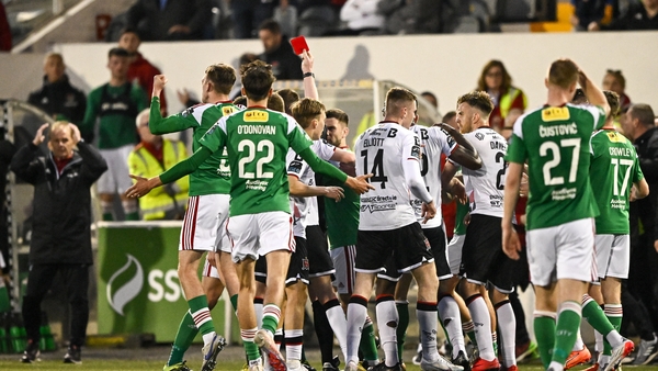 Cian Coleman was sent off in Oriel Park