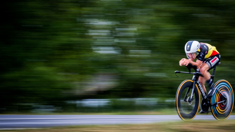Remco Evenepoel at full tilt in Sunday's time trial