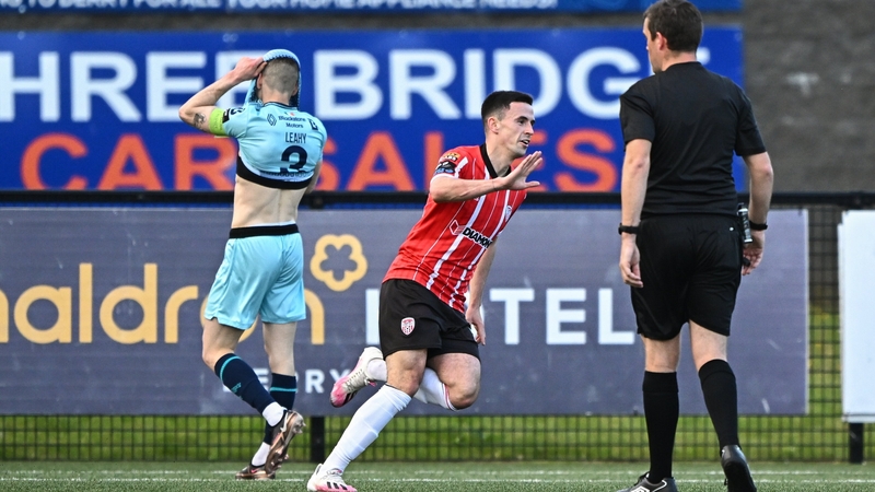 Jordan McEneff celebrates after scoring for Derry