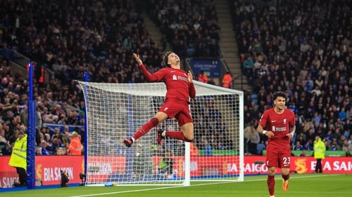 Curtis Jones celebrates scoring his second goal
