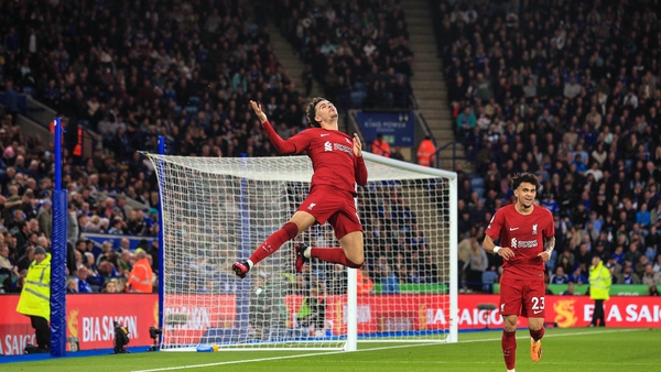 Curtis Jones celebrates scoring his second goal