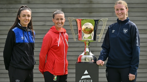 (L to R): Chloe Singleton of Athlone Town, Glentoran's Demi Vance and Courtney Maguire of Shelbourne