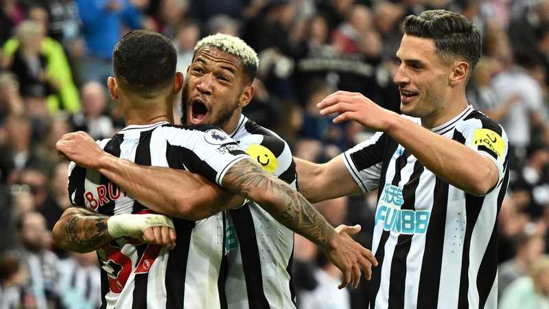 Bruno Guimaraes celebrates Newcastle's fourth goal of the game