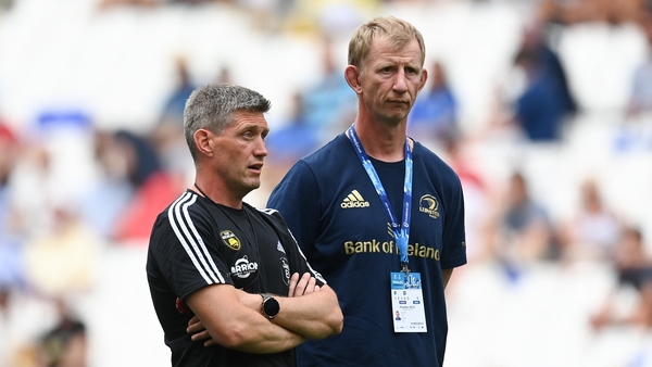 Head coaches Ronan O'Gara and Leo Cullen after La Rochelle defeated Leinster in the 2022 decider in Marseille