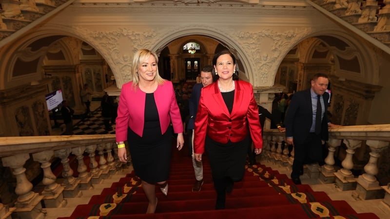 Sinn Fein Vice President Michelle O'Neill (left) and President Mary Lou McDonald at Belfast City Hall