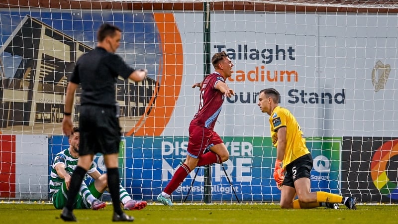 Dayle Rooney celebrates after scoring Drogheda United's second goal