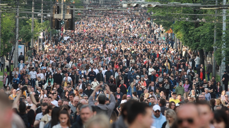 The rally marked the third major 'Serbia against violence' protest in recent weeks, which has brought thousands to the streets calling for the resignation of top officials
