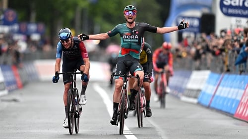 Nico Denz celebrates at the line