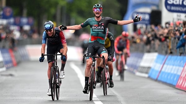 Nico Denz celebrates at the line