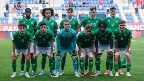 The Ireland Under-17s side which started in the 3-0 win over Wales on Saturday with Naj Razi (bottom row, far left) and Ike Orazi (2nd from right, bottom row)