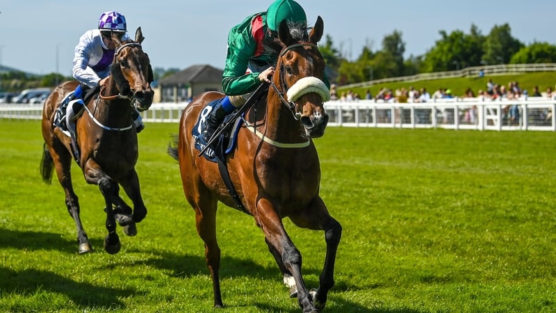Tahiyra, with Chris Hayes up, cross the line to win the Tattersalls Irish 1,000 Guineas