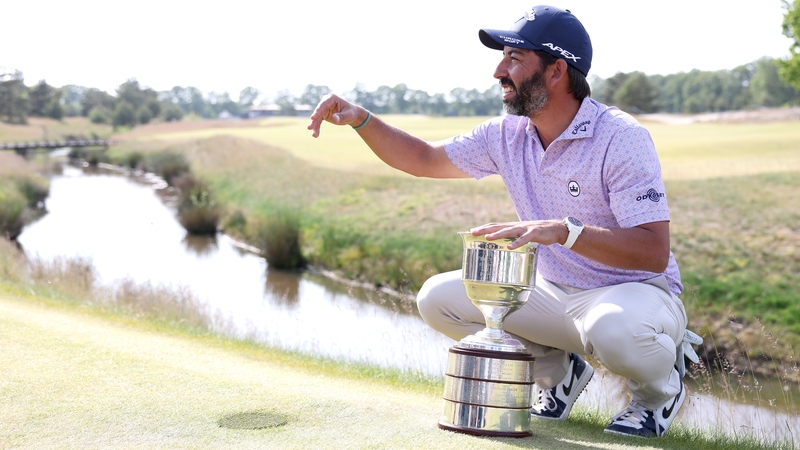 Pablo Larrazabal celebrates with the trophy