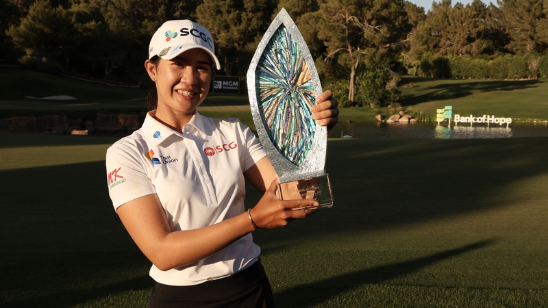 Pajaree Anannarukarn poses with the trophy after a gruelling week in Las Vegas