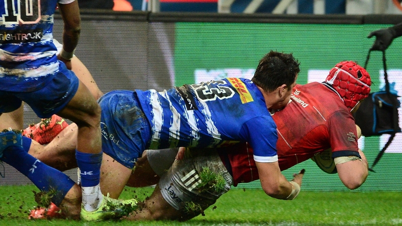 John Hodnett dives over for the winning score