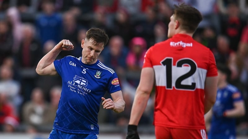 Karl O'Connell celebrates his equaliser for Monaghan against Derry