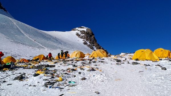 Higher camps are littered with torn tents, food wrappers and empty oxygen bottles (File image)