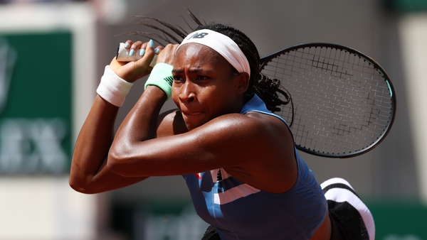 Coco Gauff in action against Rebeka Masarova