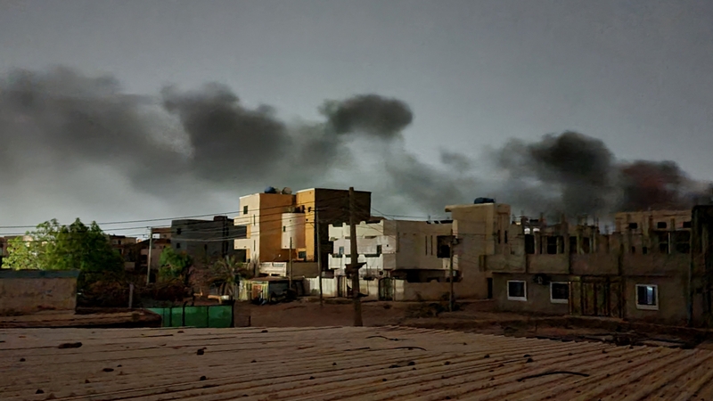 Smoke billows in southern Khartoum, amid ongoing fighting between two rival generals in Sudan