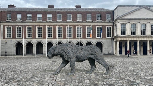 Davide Rivalta's bronze lioness in the courtyard square of Dublin Castle