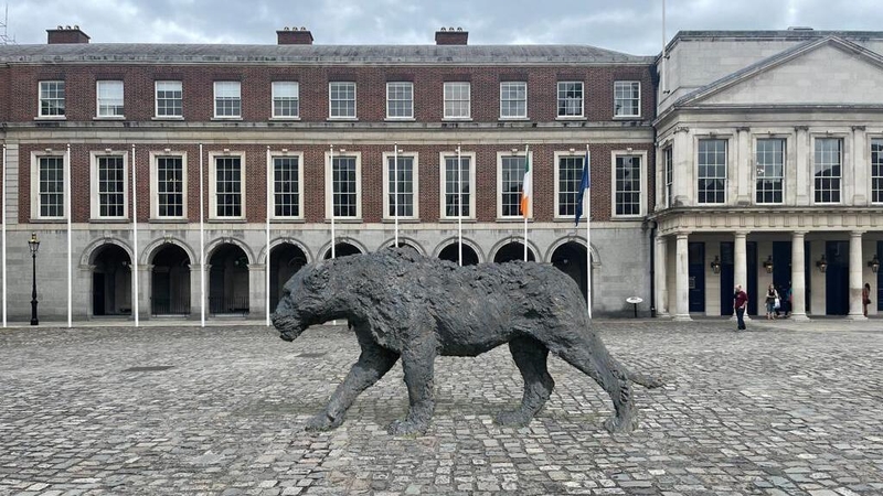 Davide Rivalta's bronze lioness in the courtyard square of Dublin Castle