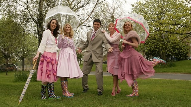 RTÉ Weather presenters are photographed for the RTÉ Guide in the grounds of RTÉ in April 2005. From left to right; Karina Buckley, Nuala Carey, Gerry Murphy, Evelyn Cusack and Helen Leonard.