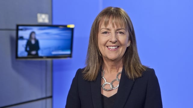 Evelyn Cusack stands in front of a blue screen as she presents the weather forecast in an RTÉ Television studio in October 2016.
