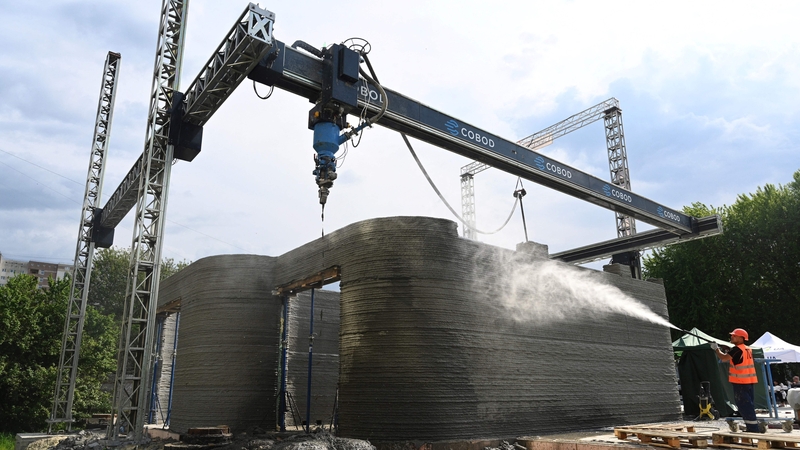 3D printing on the construction site of a school in Lviv, western Ukraine
