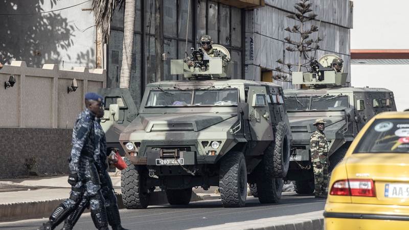 Members of the Senegalese armed forces patrol the streets in Dakar