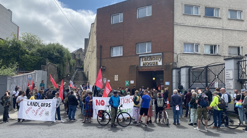 Residents and supporters outside Tathony House last month