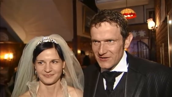 Gosia Klinaszewska and Mervin McHugh at their pub wedding in the Laurels Pub in Killarney, County K…