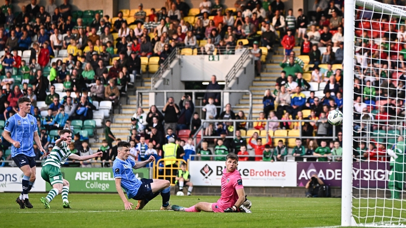 Substitute Kieran Cruise scores his first senior goal for Shamrock Rovers to seal a 4-0 win at home to UCD