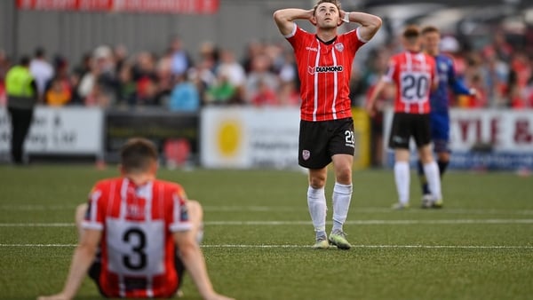 Adam O'Reilly of Derry City reacts at the final whistle